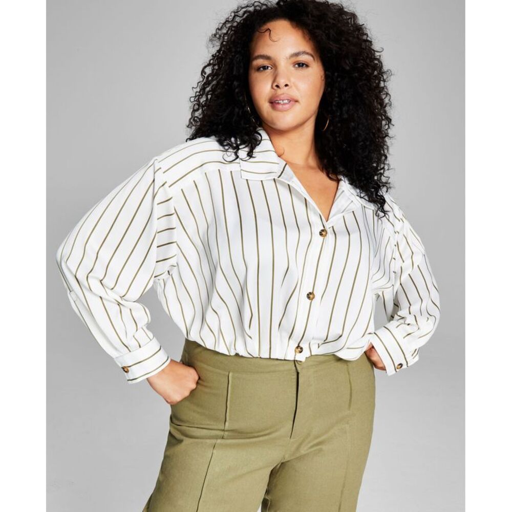 And Now This Now This Trendy Plus Size Cropped Woven Shirt